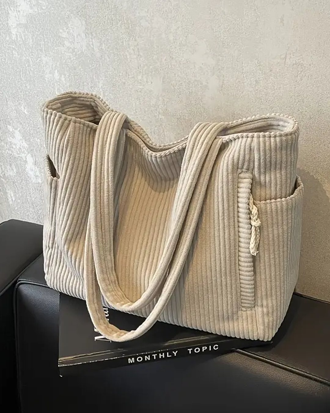 Tilda - Ribbed Tote Bag with Drawstring Detail