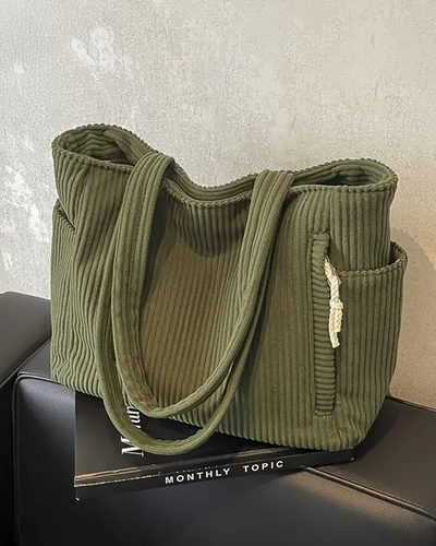 Tilda - Ribbed Tote Bag with Drawstring Detail